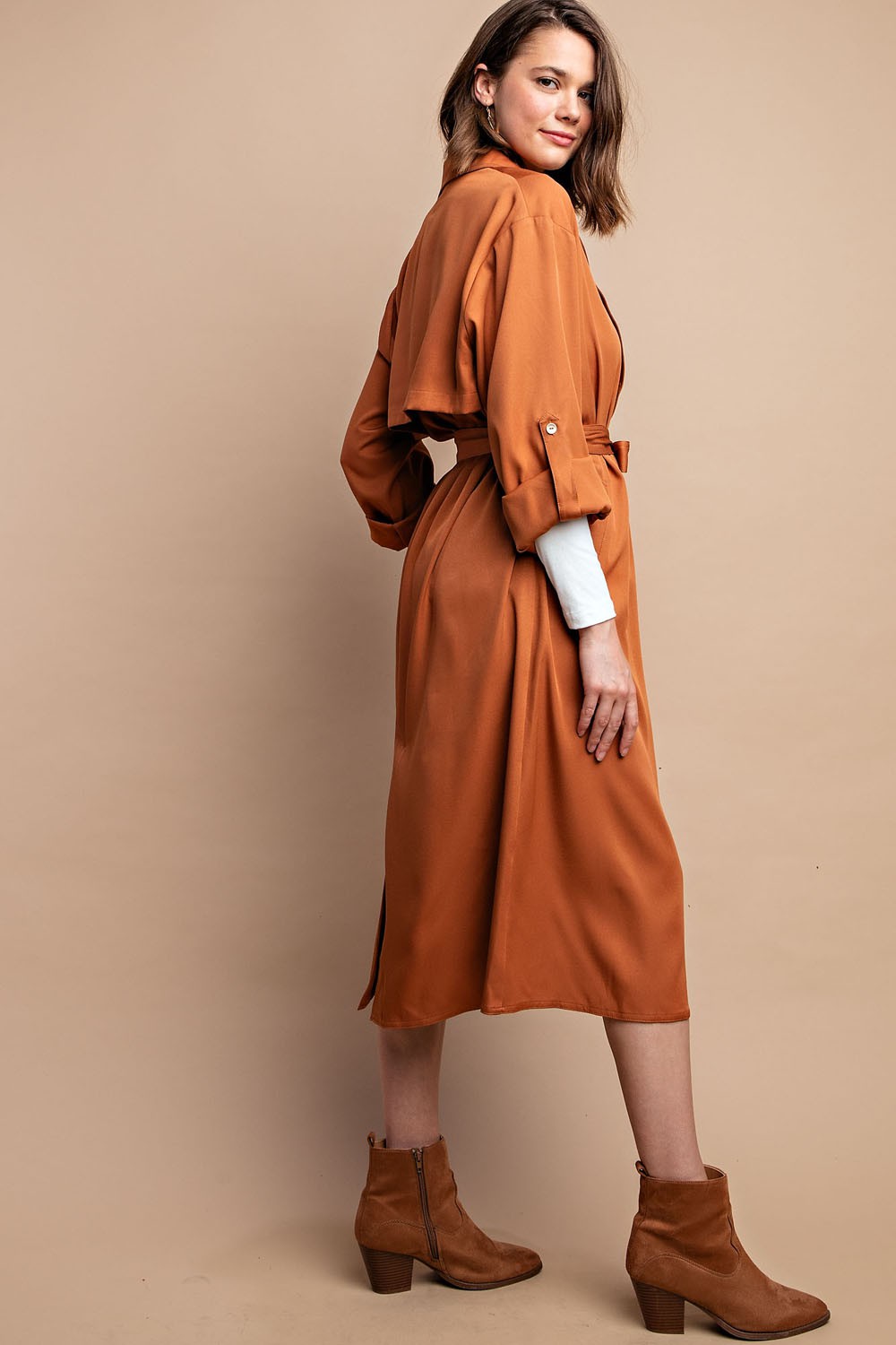 Roll Sleeve Lightweight Coat in Camel