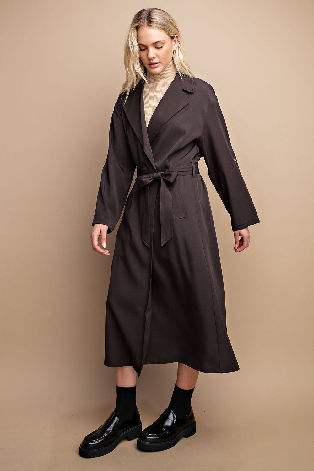 Roll Sleeve Lightweight Coat in Dk. Expresso
