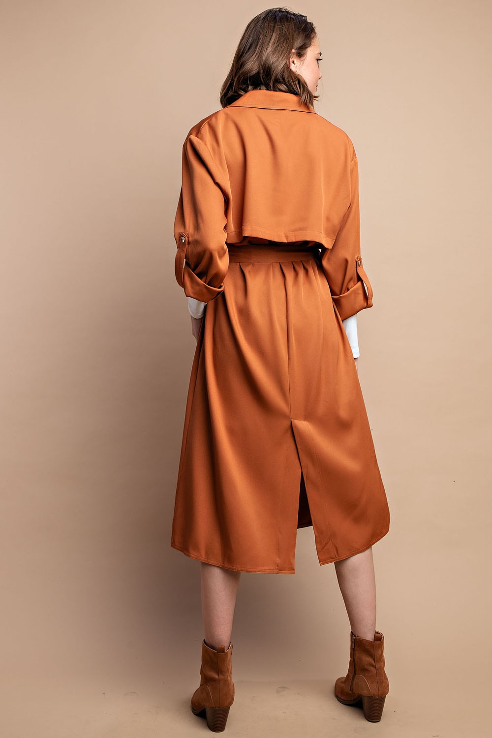 Roll Sleeve Lightweight Coat in Camel