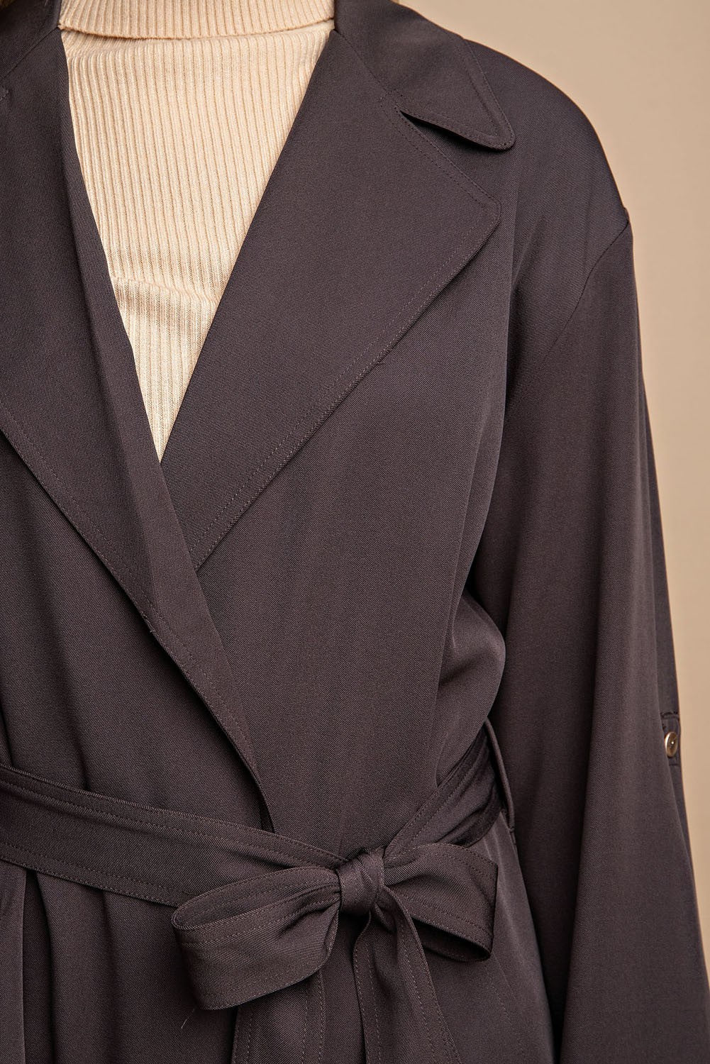 Roll Sleeve Lightweight Coat in Dk. Expresso