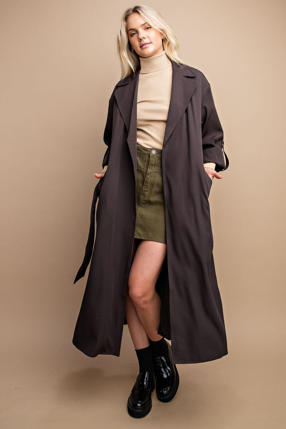 Roll Sleeve Lightweight Coat in Dk. Expresso