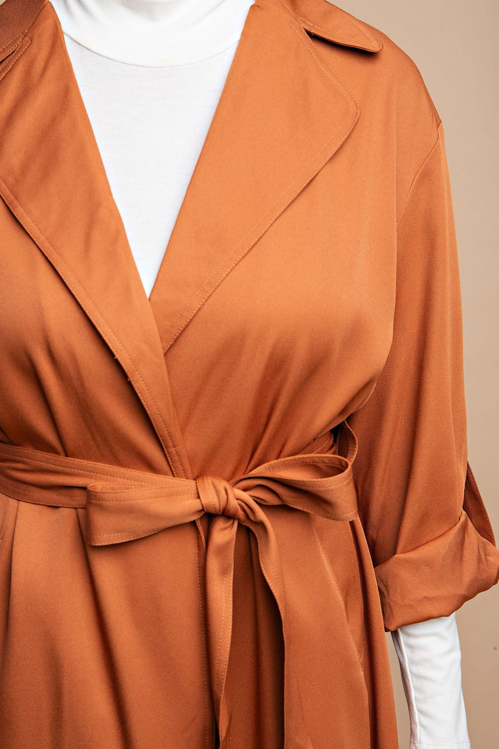 Roll Sleeve Lightweight Coat in Camel