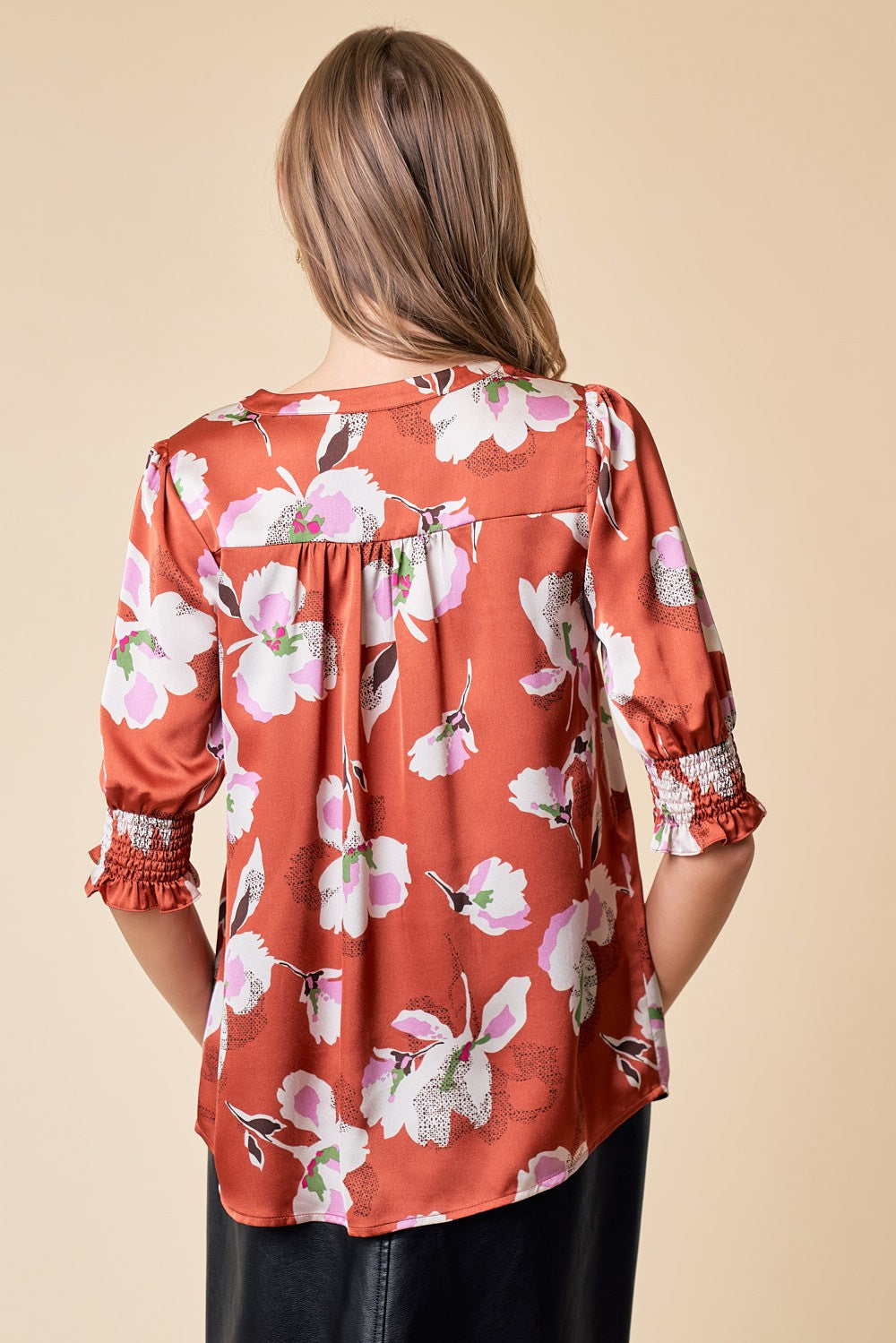 V-Neck Fall Floral Blouse in Ginger Spice