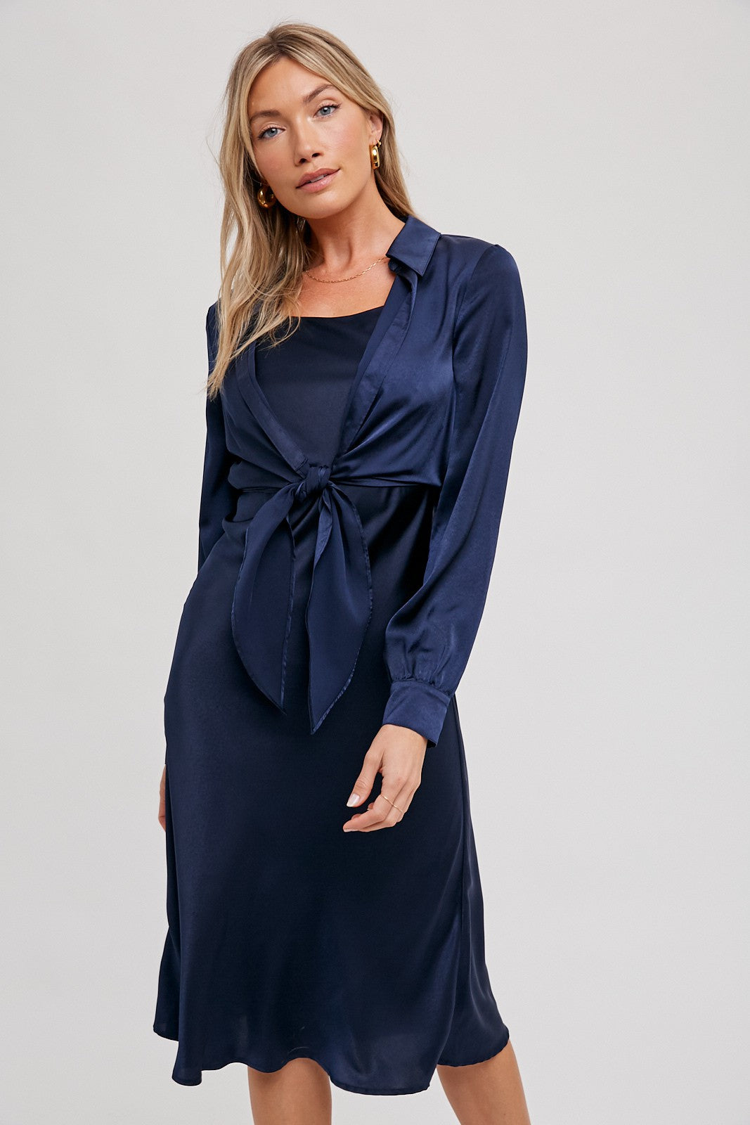 Satin Dress & Crop Tie Detail Top Set