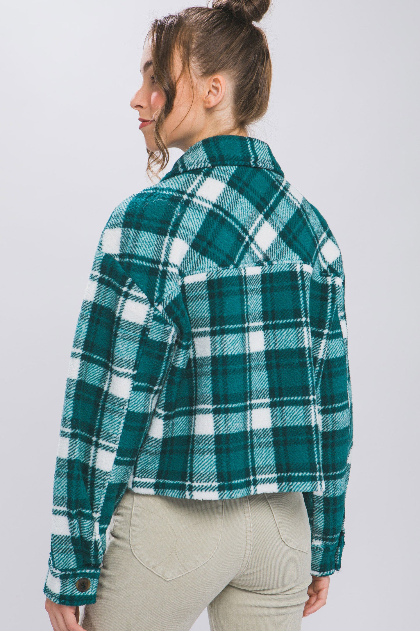 Soft Plaid Cropped Jacket in Hunter Green