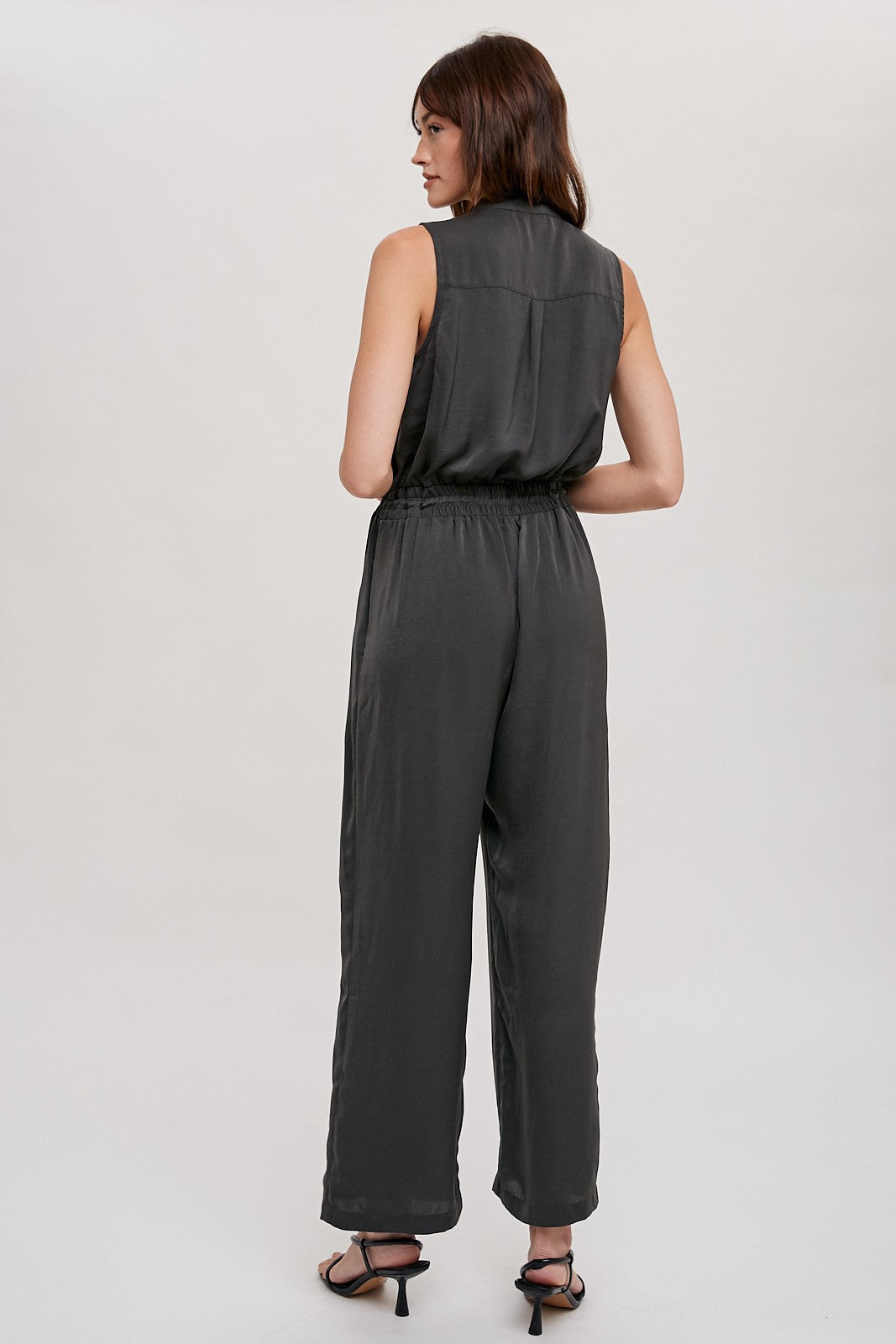 The Dede Satin Jumpsuit in Charcoal