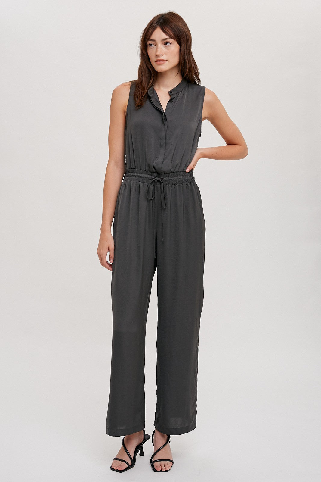 The Dede Satin Jumpsuit in Charcoal