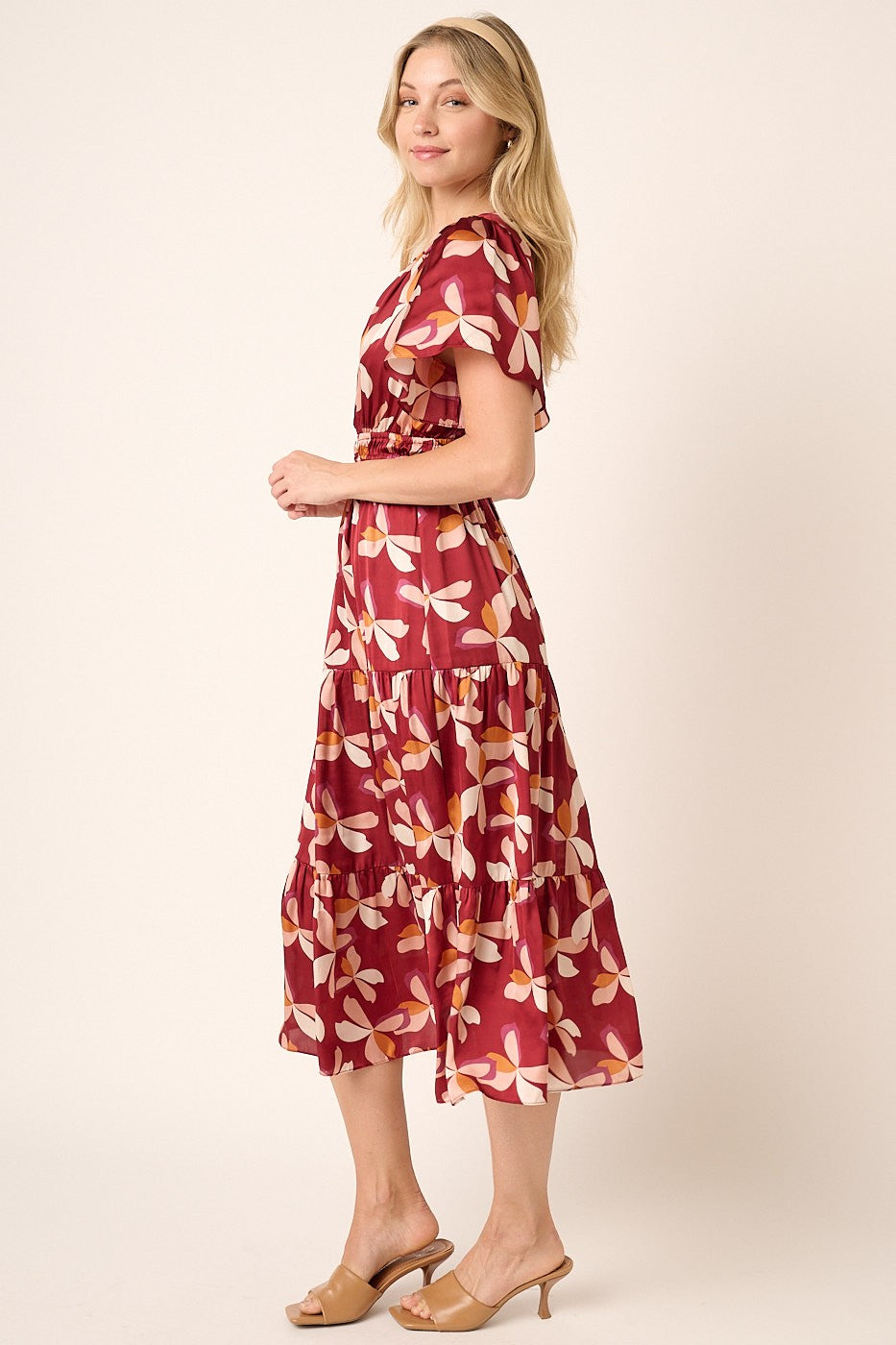 Flower Print Flutter Sleeve Dress