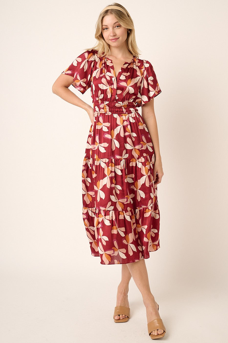 Flower Print Flutter Sleeve Dress