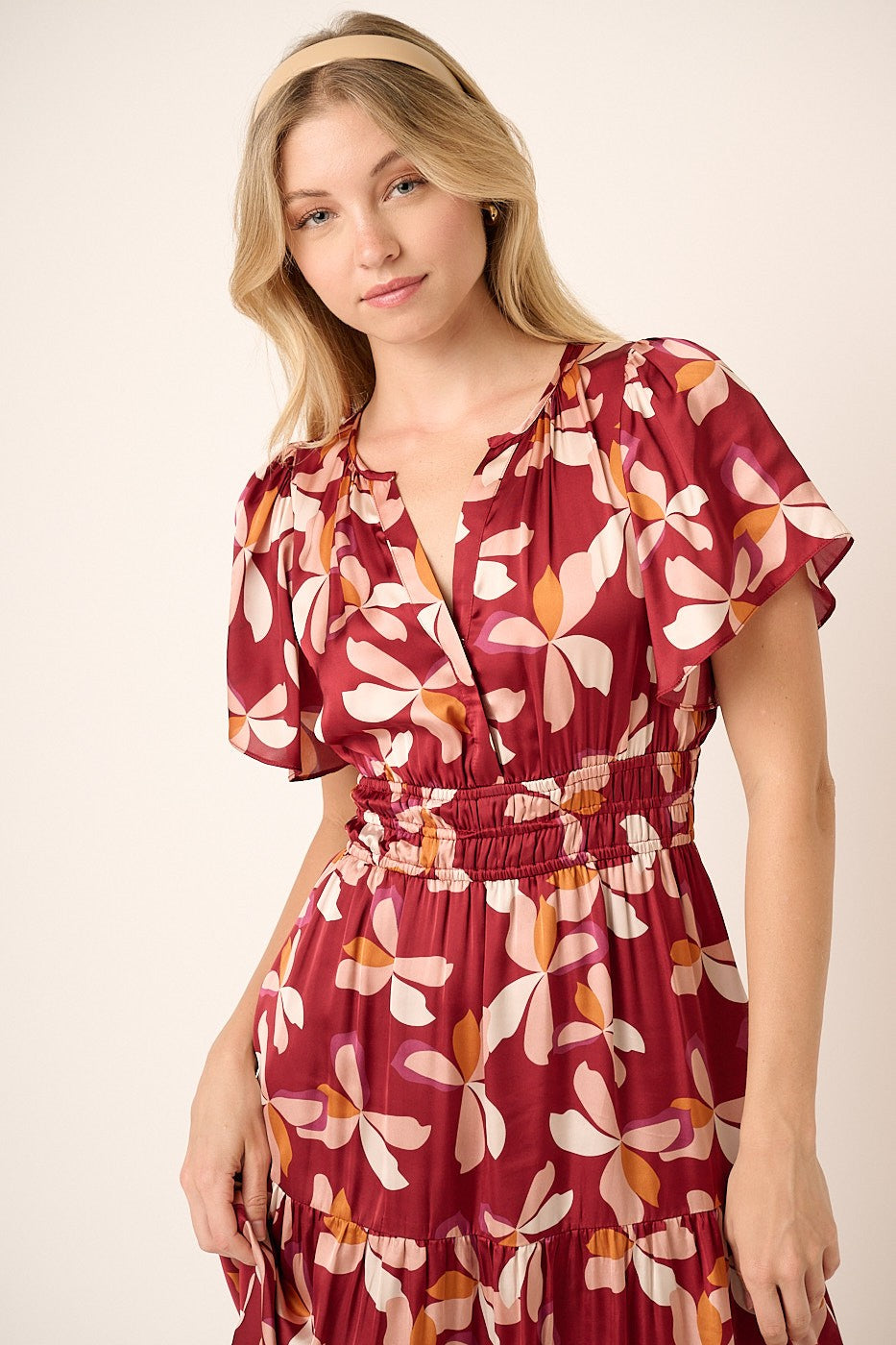 Flower Print Flutter Sleeve Dress
