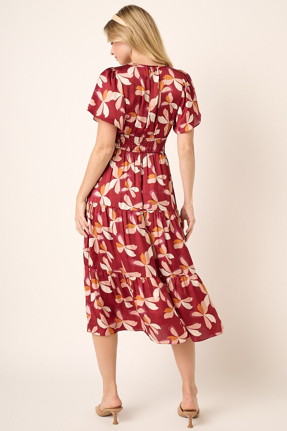 Flower Print Flutter Sleeve Dress