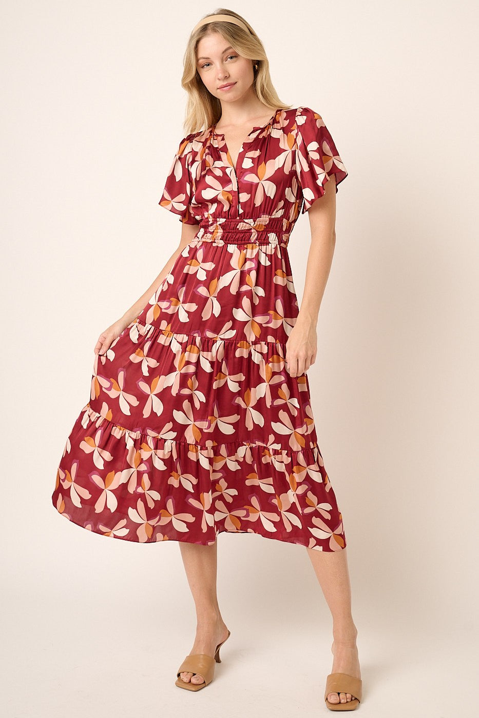 Flower Print Flutter Sleeve Dress