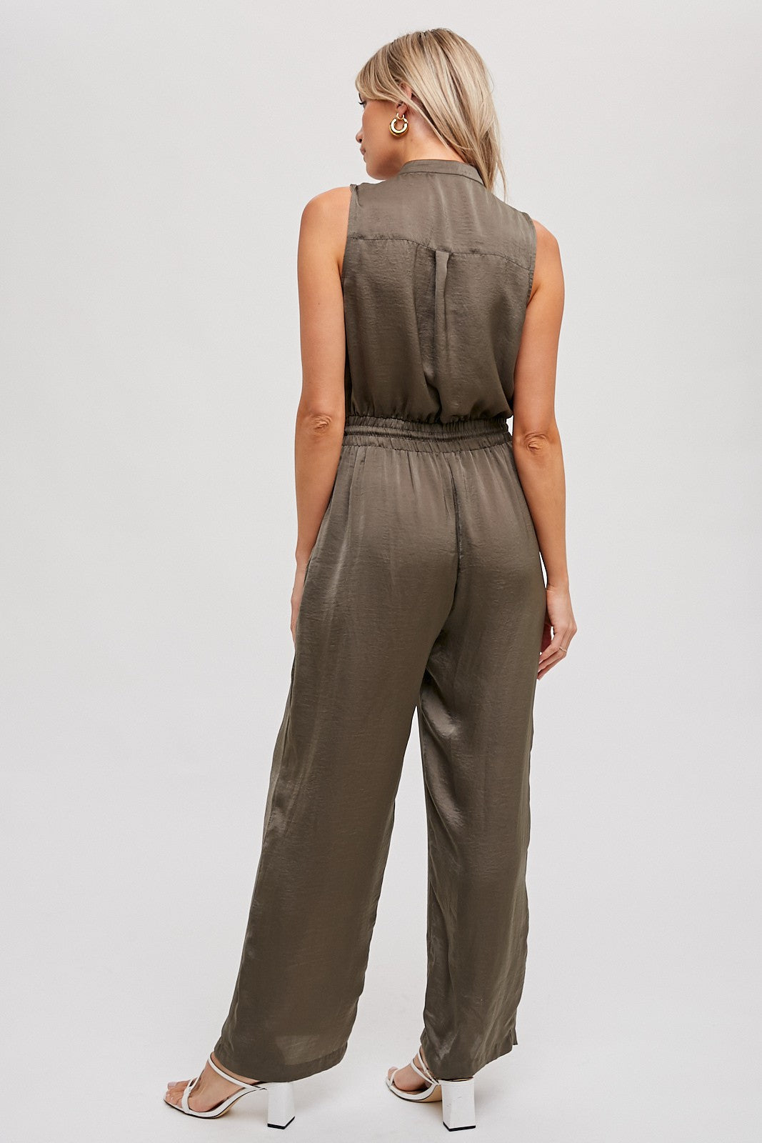 The Dede Satin Jumpsuit in Olive