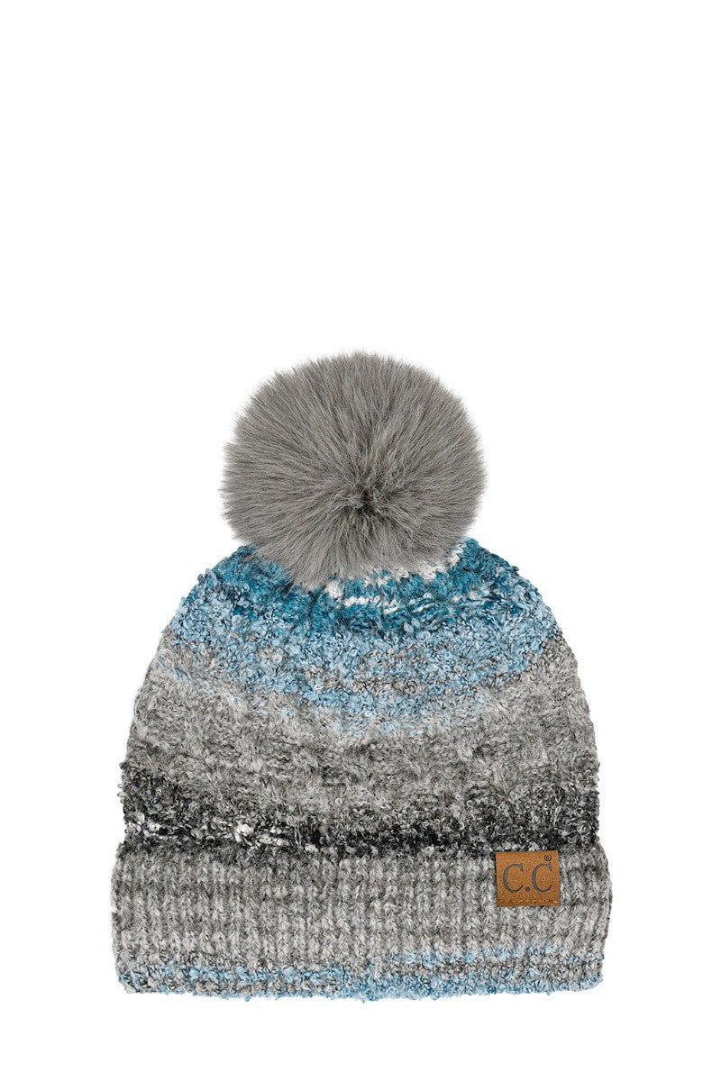 CC Multicolor Blue/Grey Pom Beanie