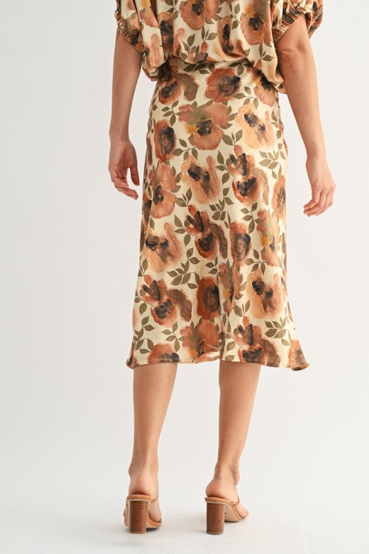 Flower Print Satin Skirt