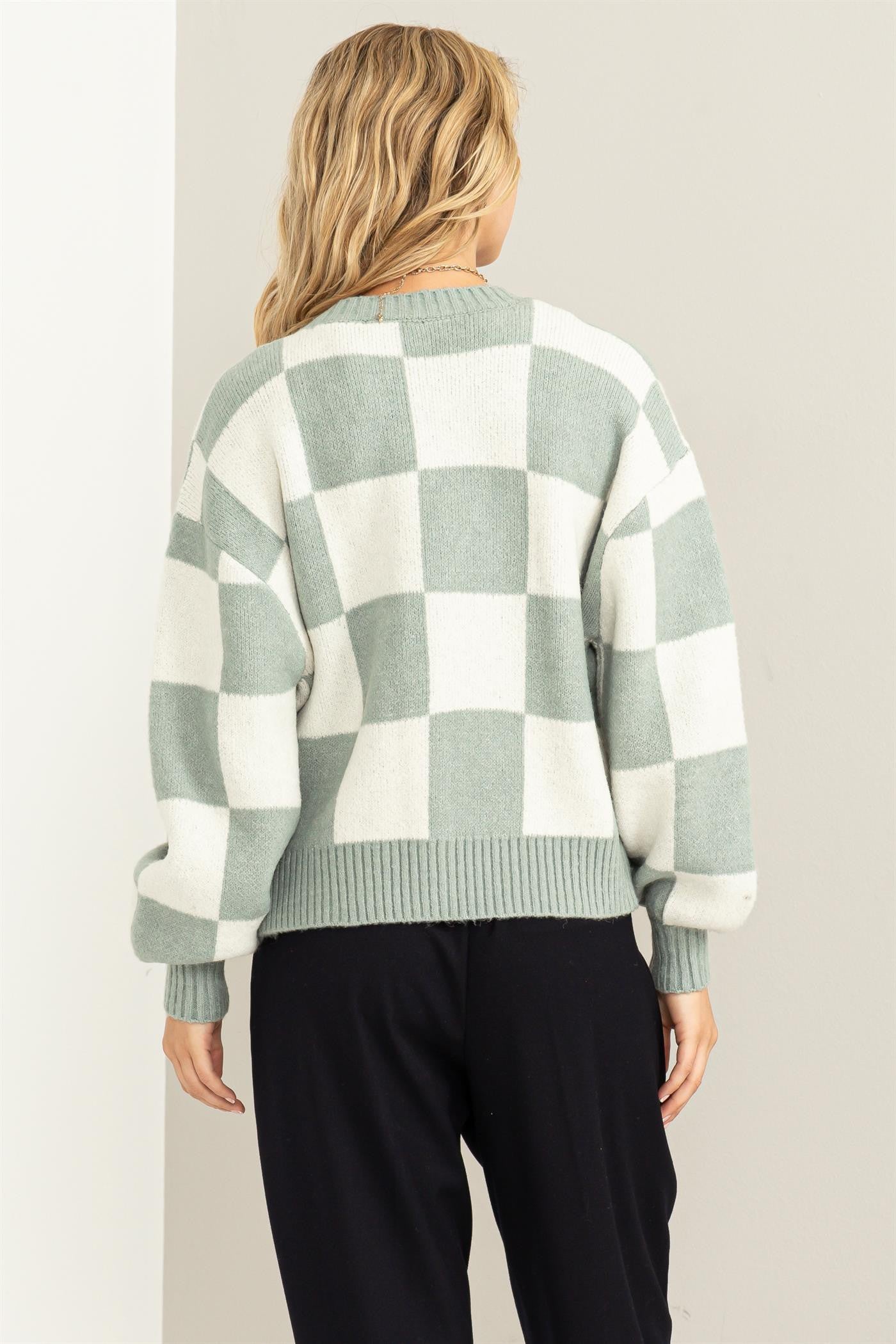 Checkered Cardigan Sweater