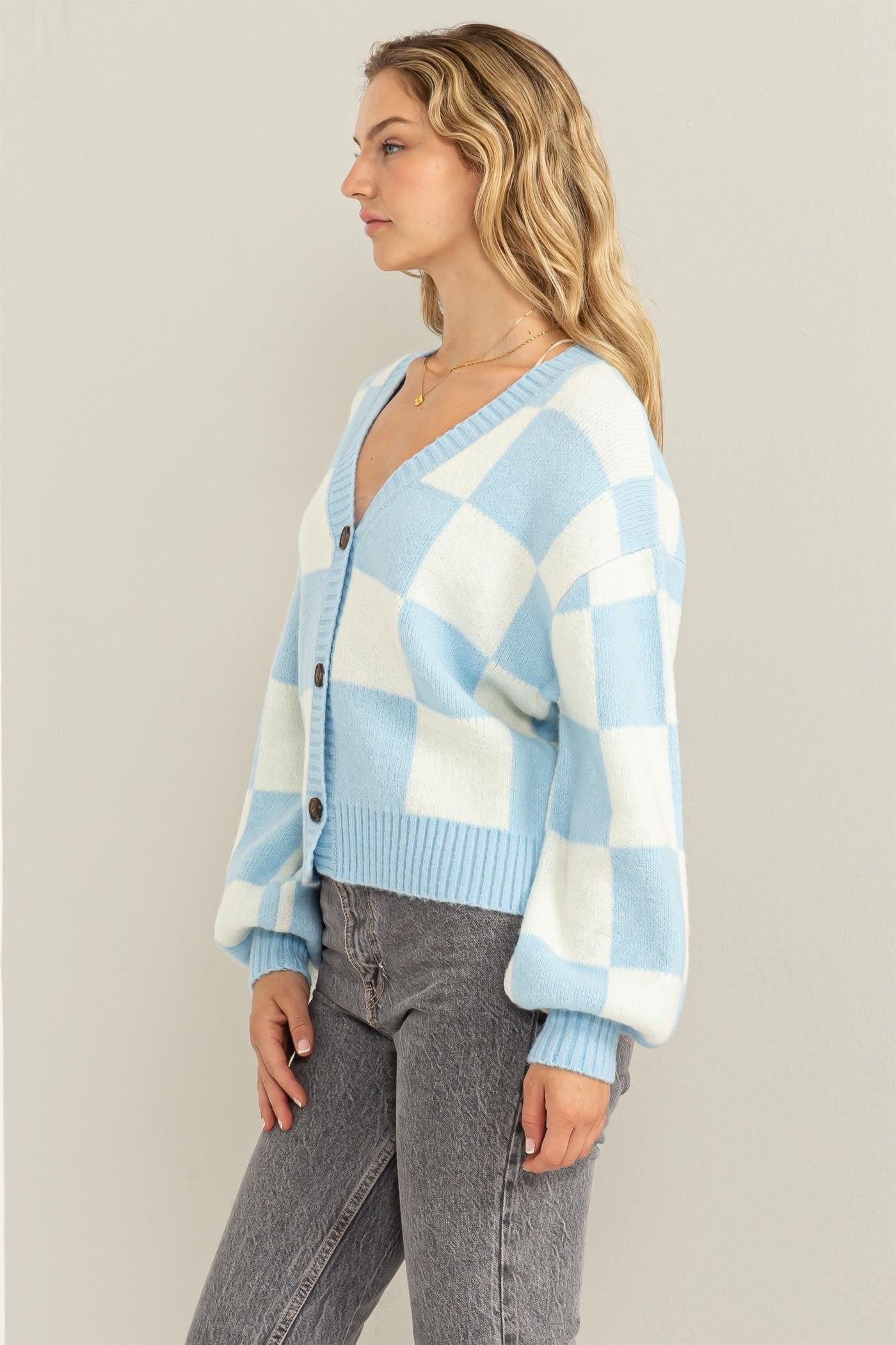 Checkered Cardigan Sweater