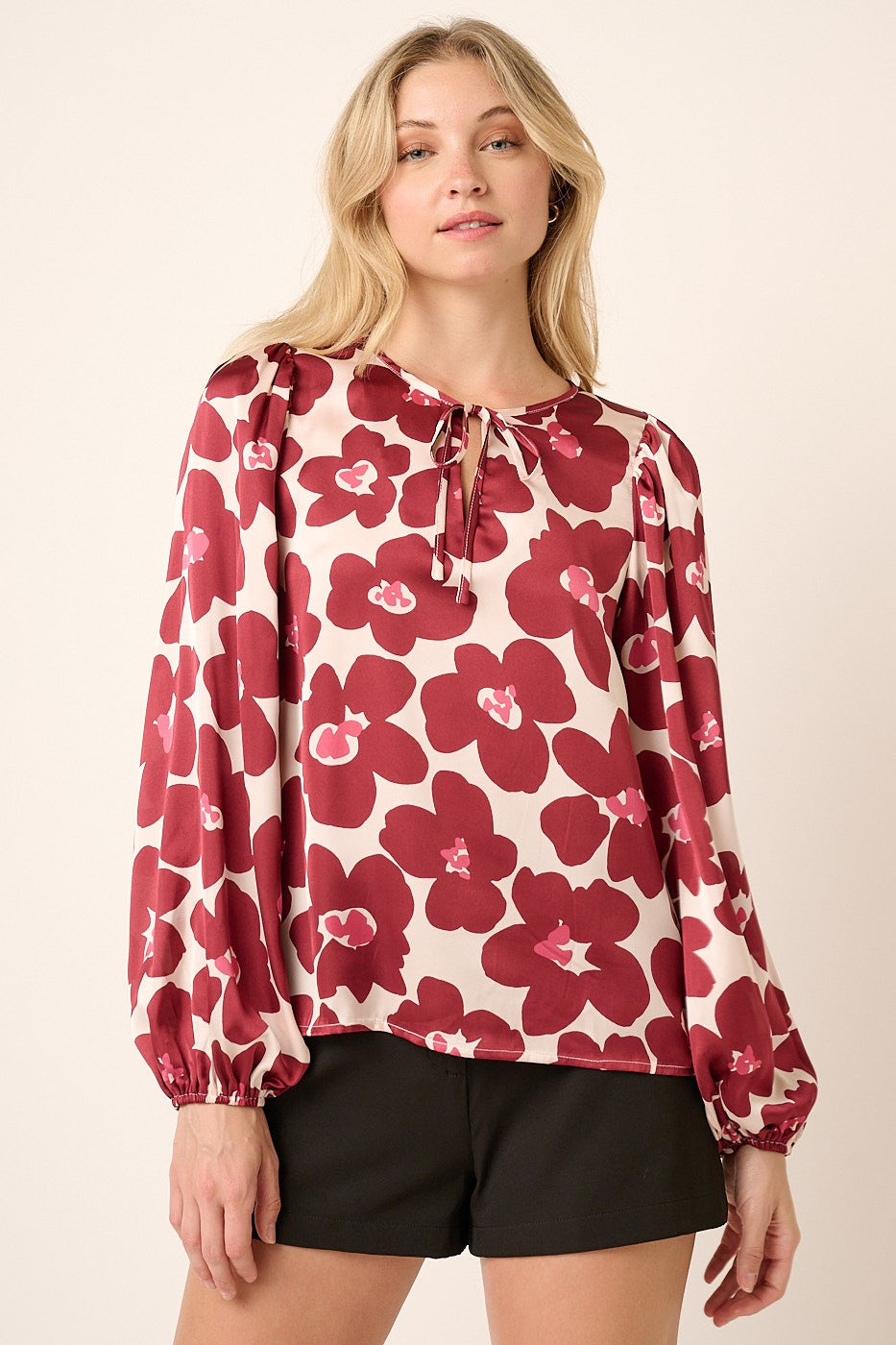 Flower Print Satin Blouse