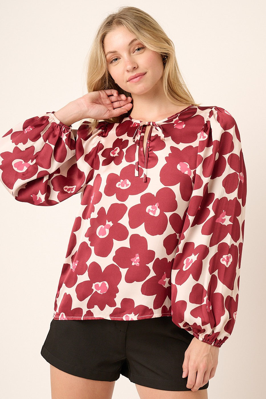 Flower Print Satin Blouse