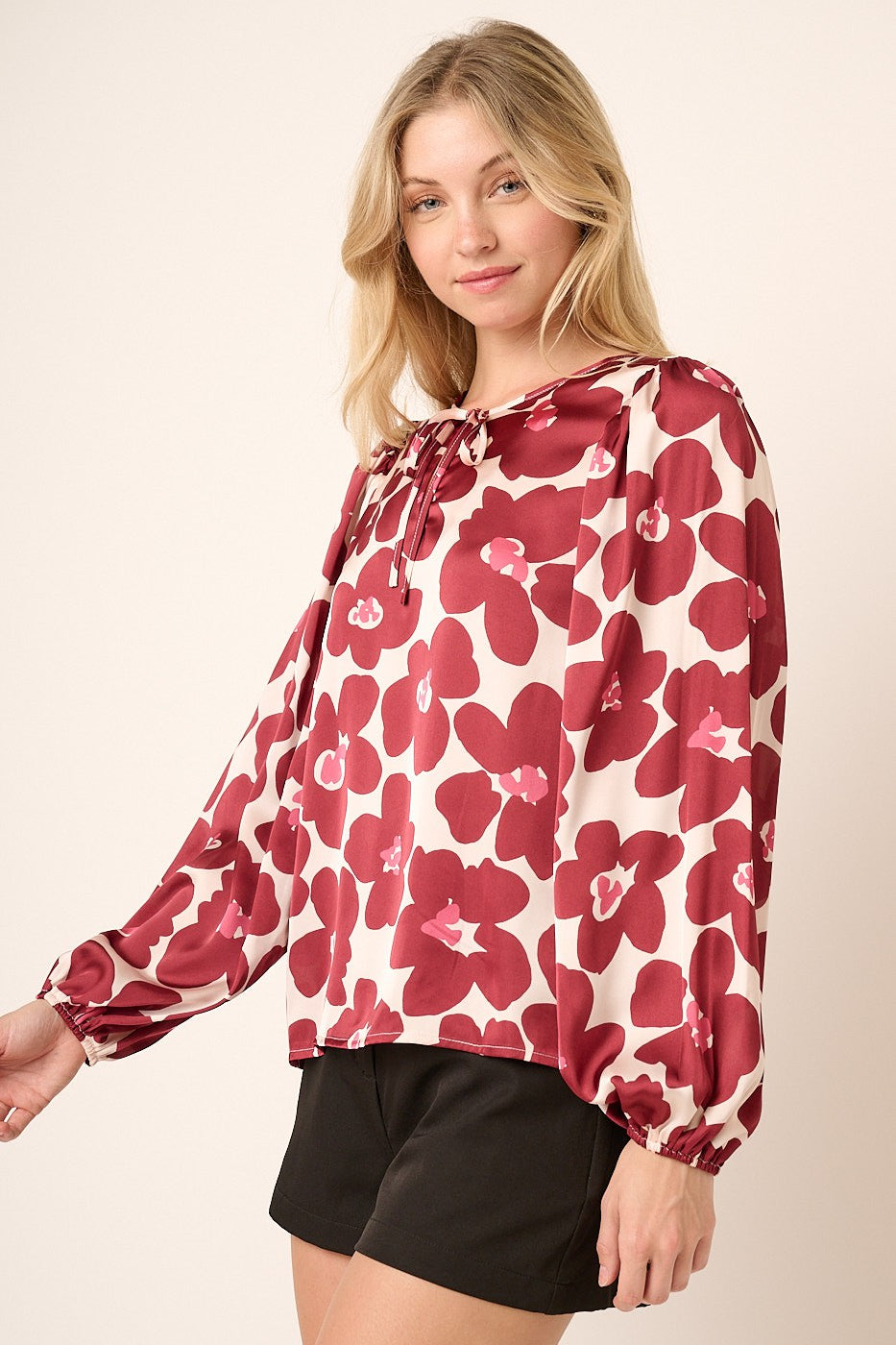 Flower Print Satin Blouse