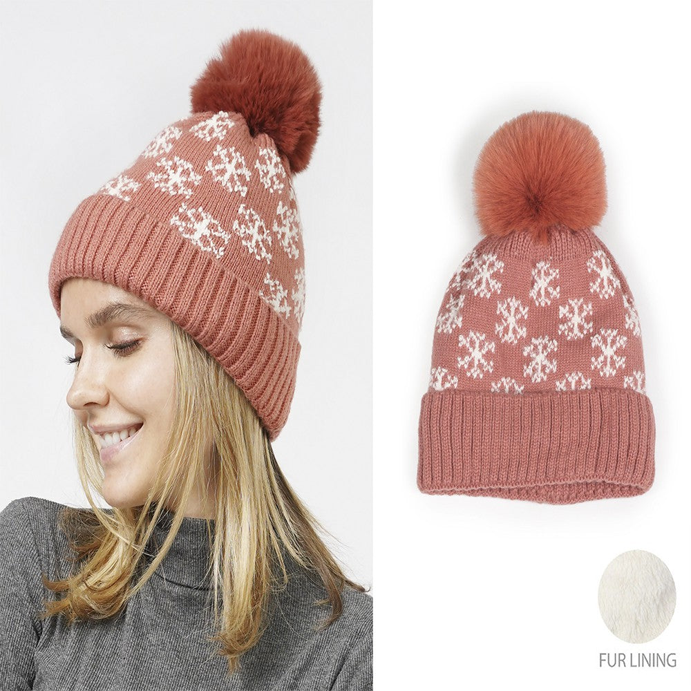 Snow Flower Pom Pom Beanie