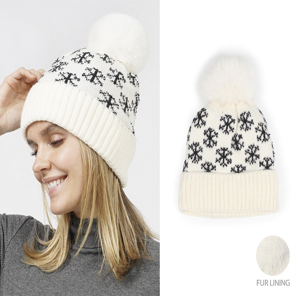 Snow Flower Pom Pom Beanie