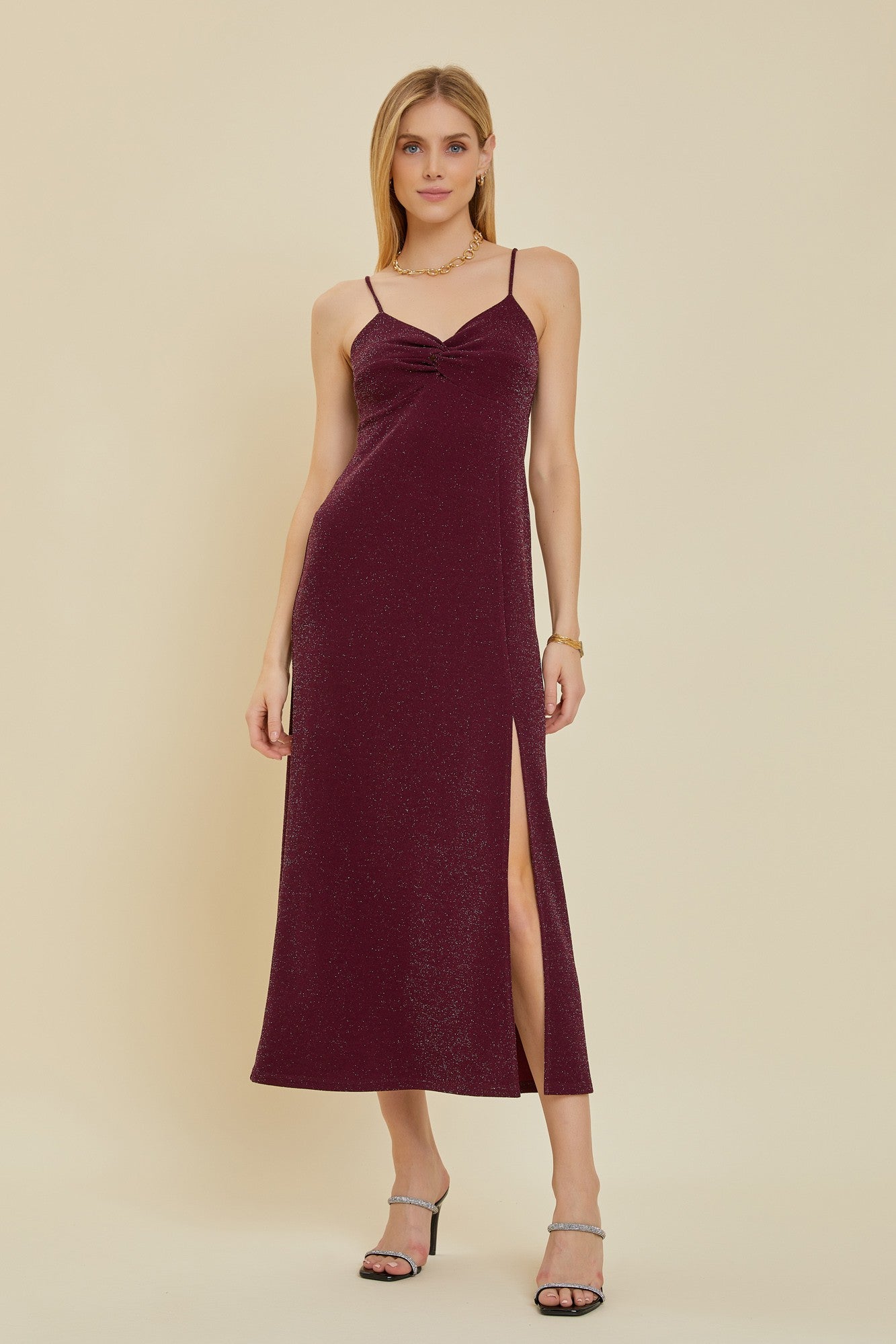 Metallic Slip Dress in Wine