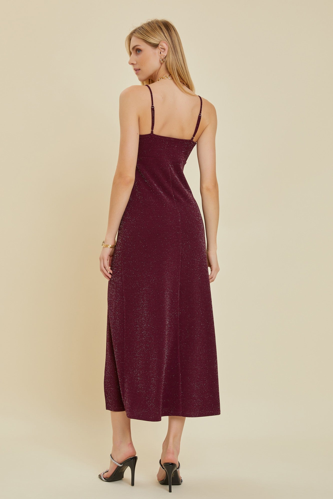 Metallic Slip Dress in Wine