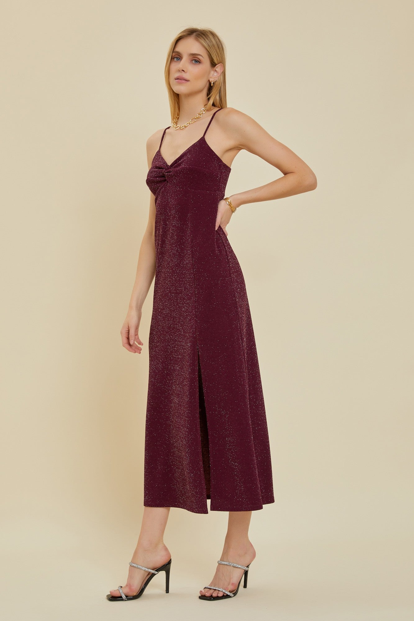 Metallic Slip Dress in Wine