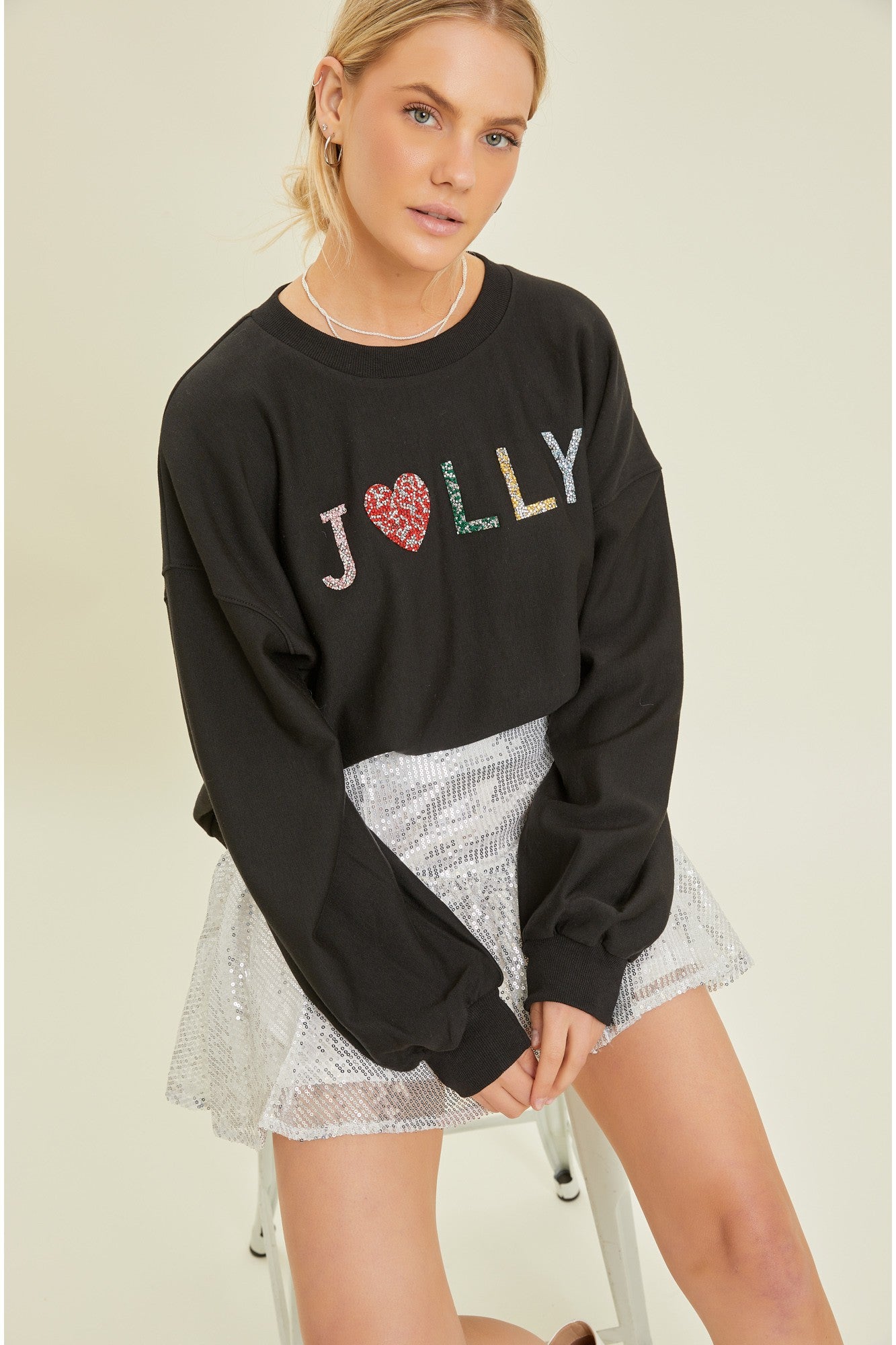 Embellished Jolly Crewneck Sweatshirt