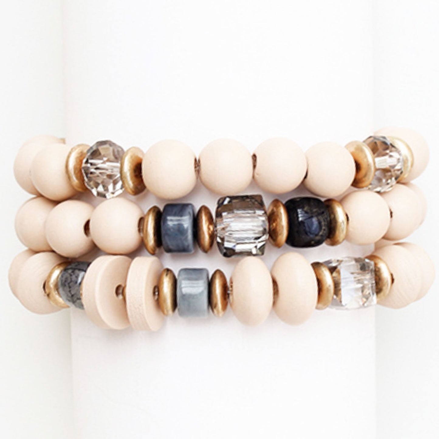 Wood Metal Glass Bead Set