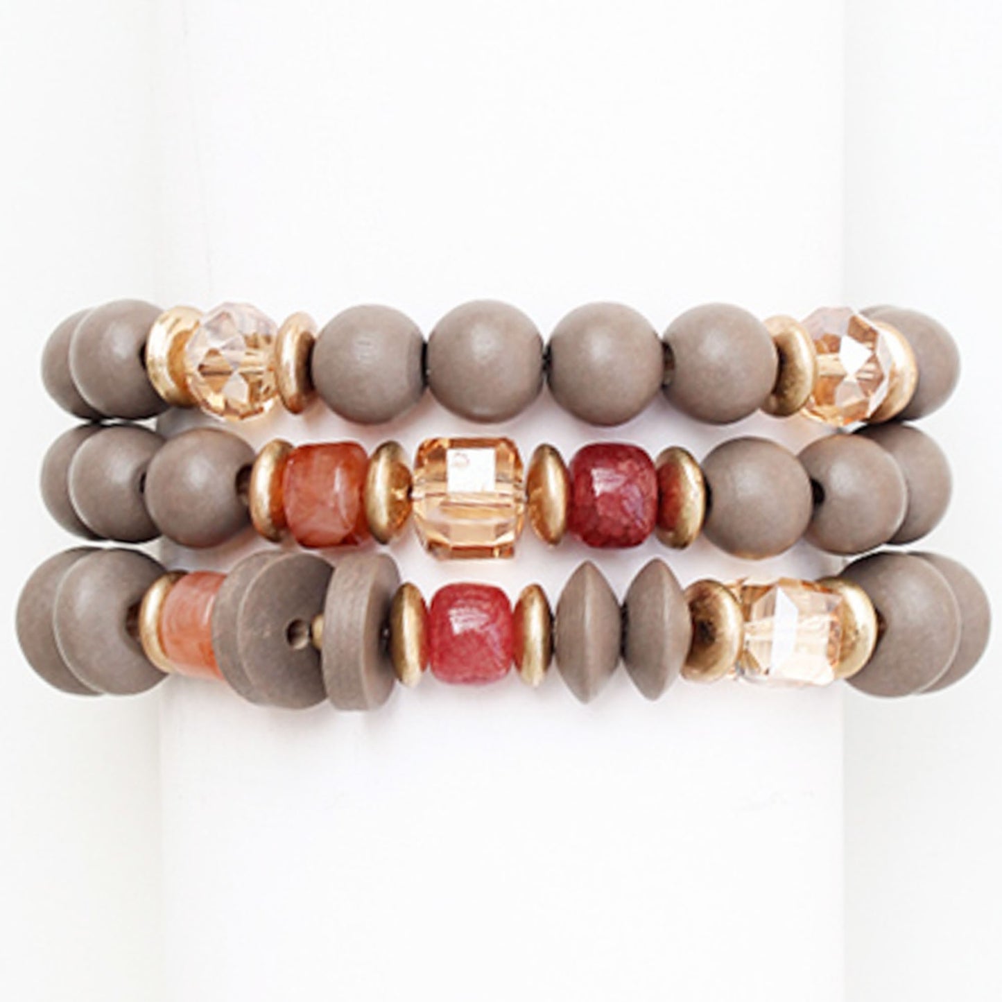 Wood Metal Glass Bead Set