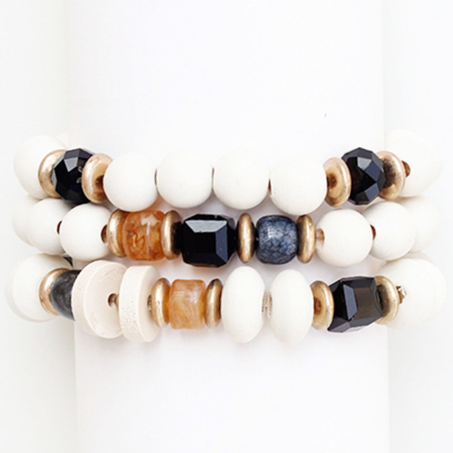 Wood Metal Glass Bead Set
