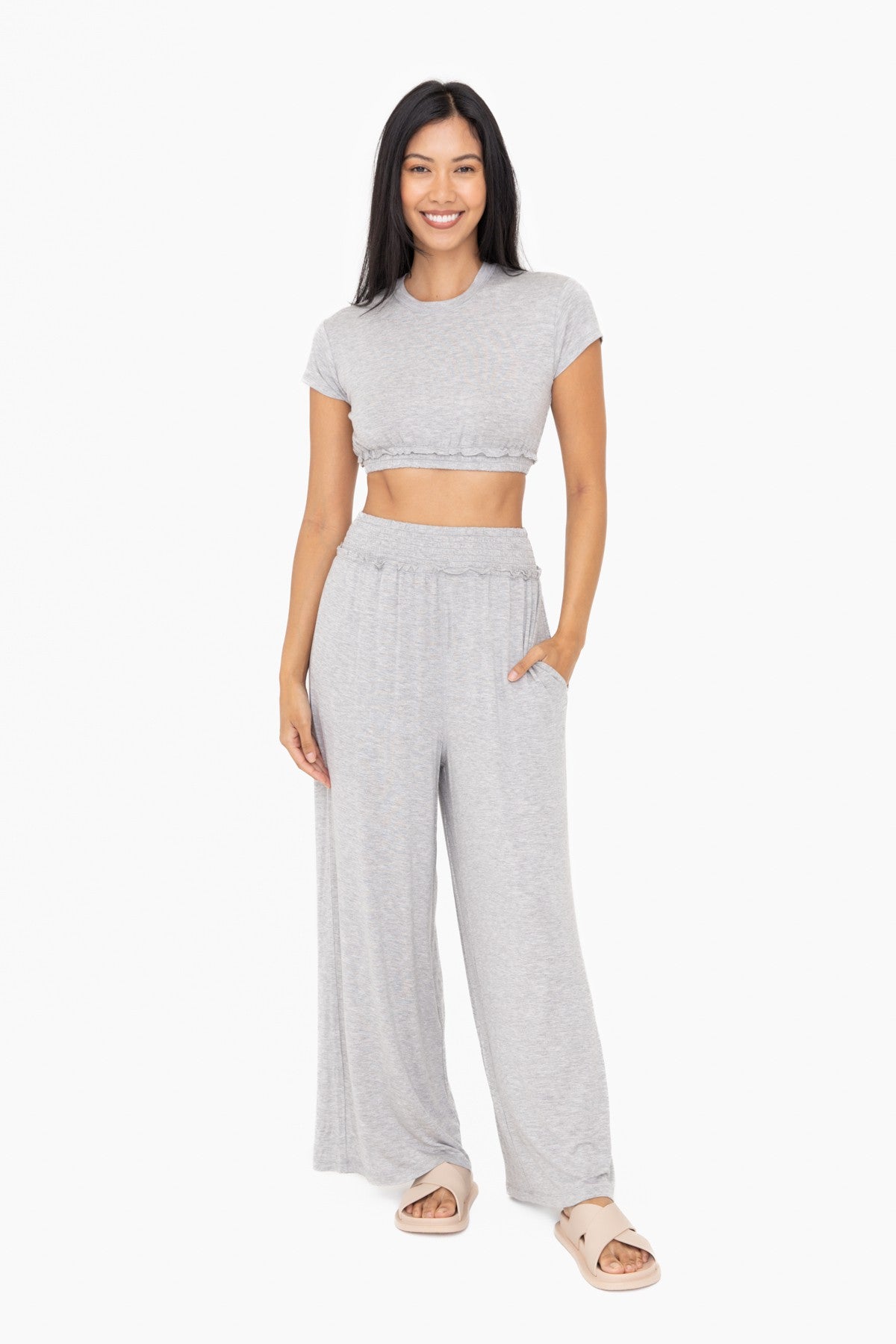 Smocked Waist Wide Leg Pants