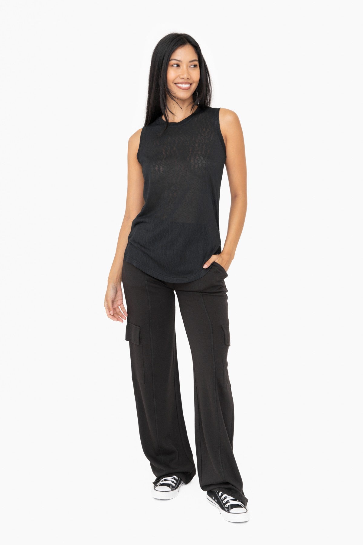 Wide Leg Cargo Pants in Black
