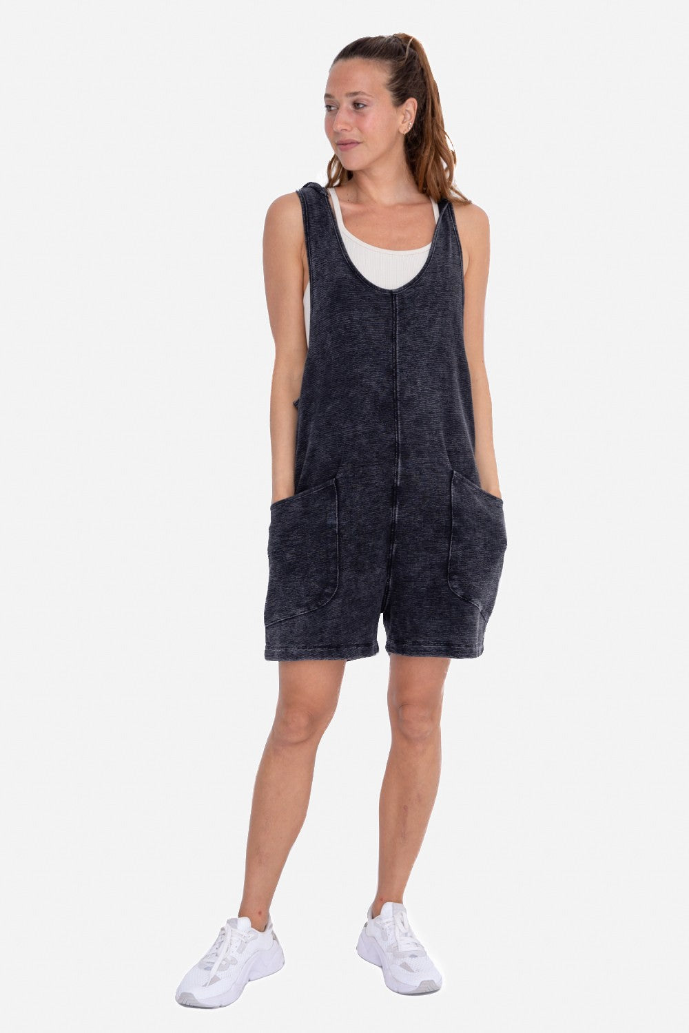 Mineral Wash Hoodie Shorts Romper