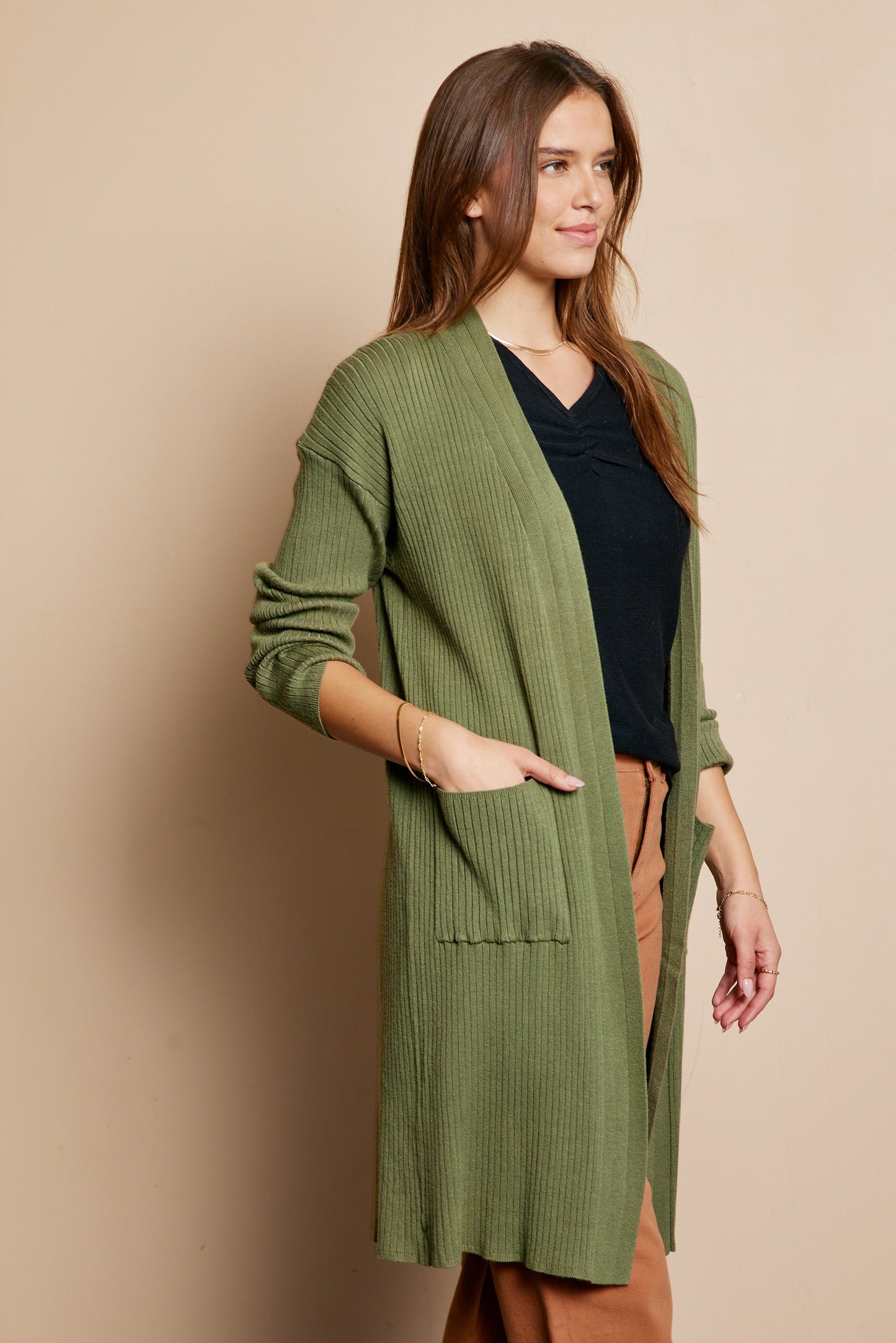 Ribbed Long Cardigan