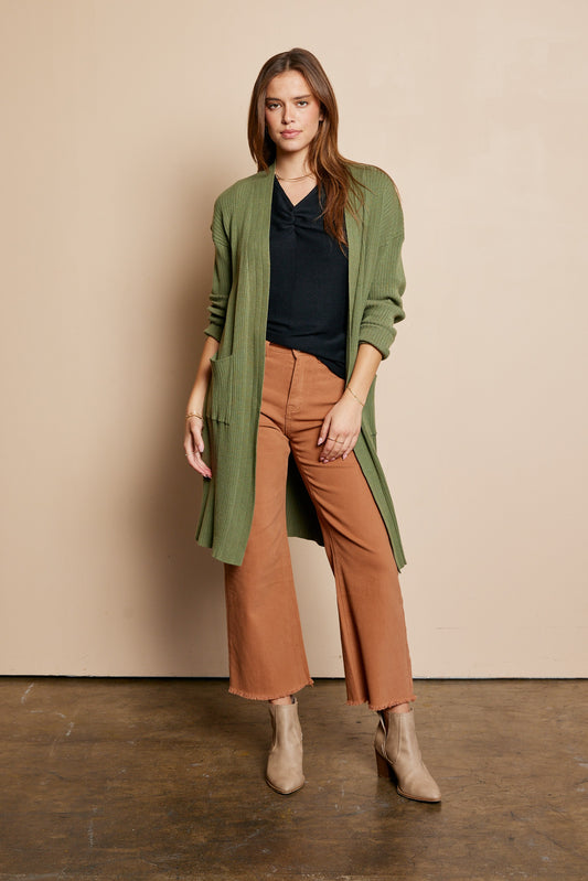 Ribbed Long Cardigan