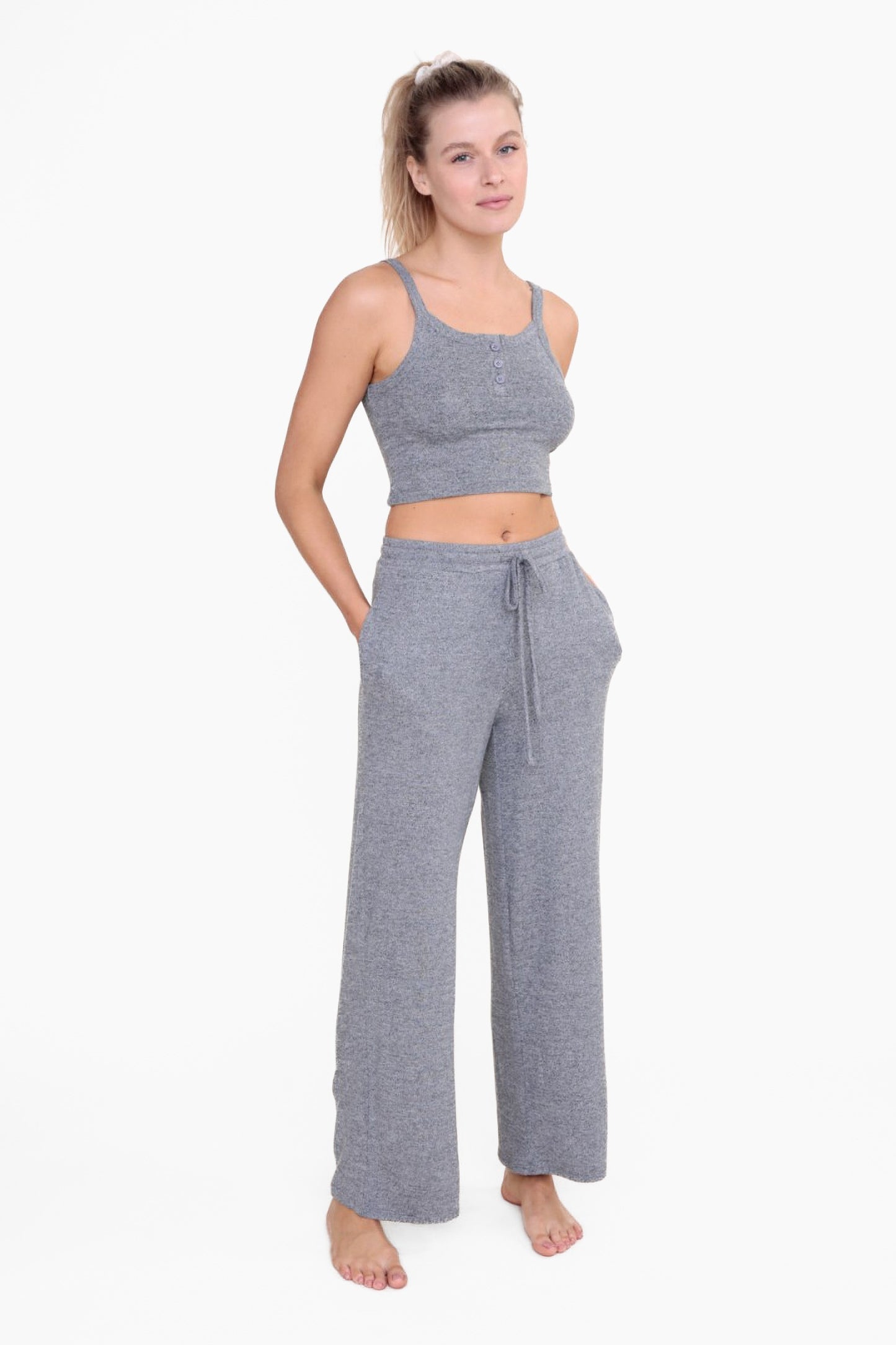 Brushed Wide Leg Lounge Pants in 2 Tone Grey