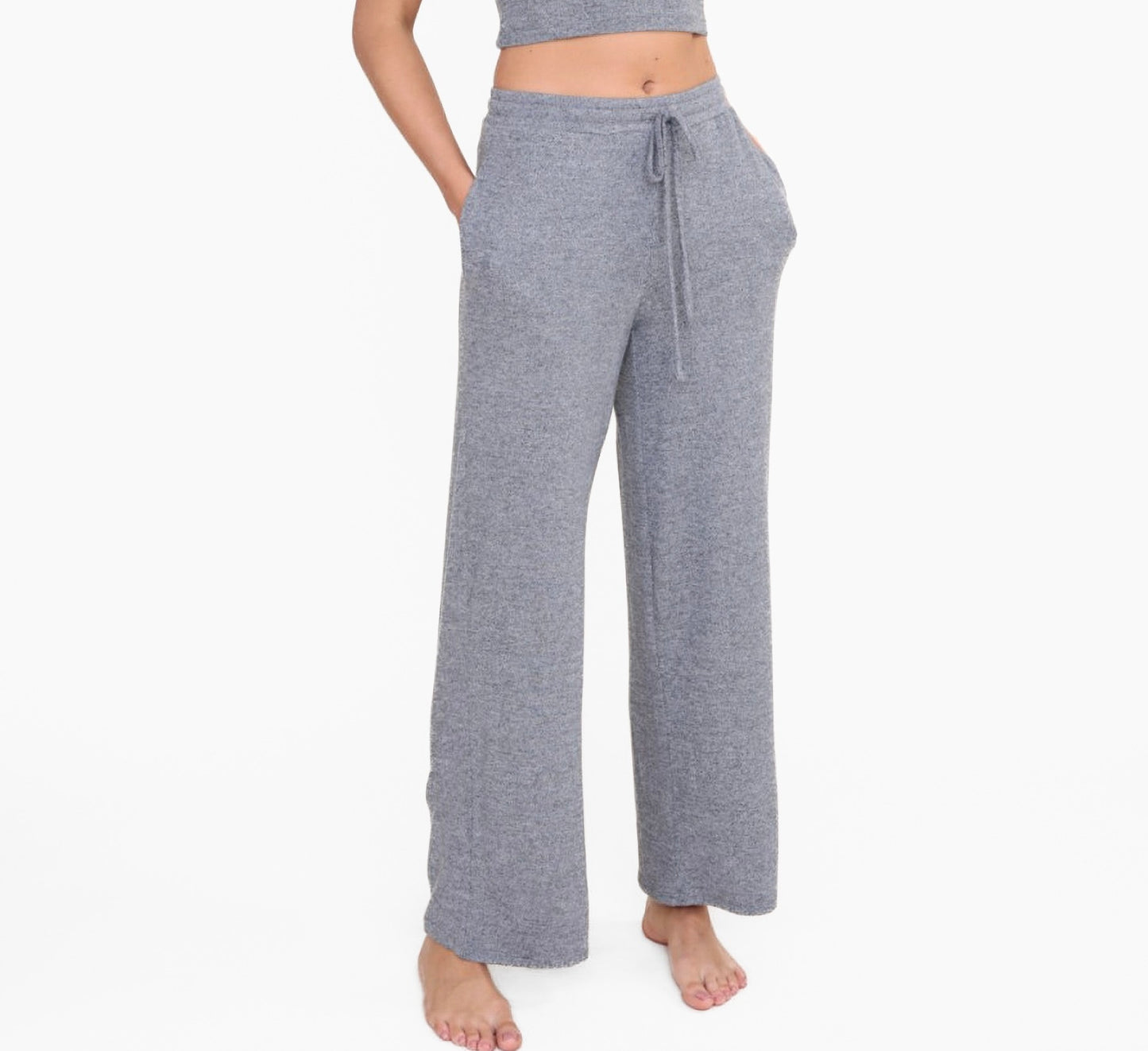 Brushed Wide Leg Lounge Pants in 2 Tone Grey
