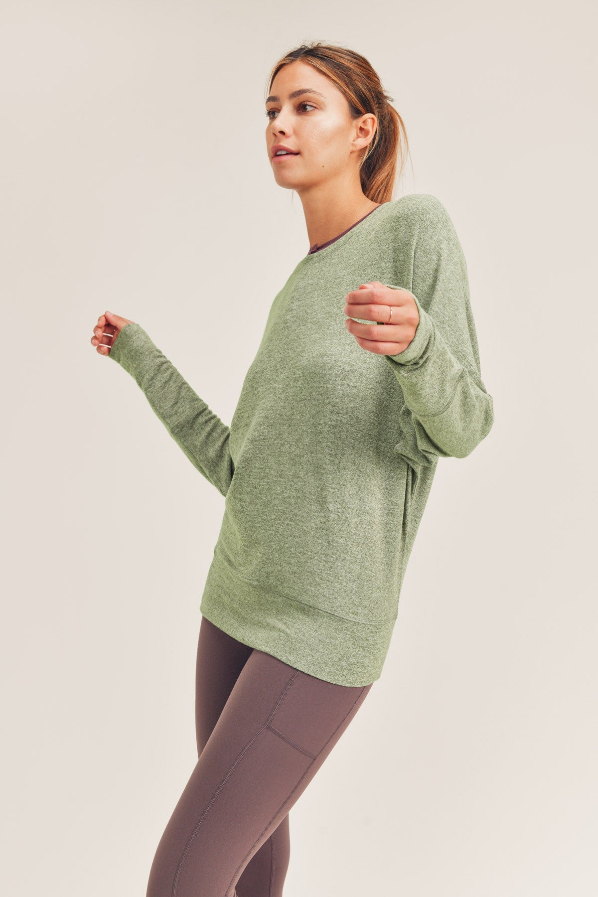 Super Soft Dolman Long Sleeve Top in Green