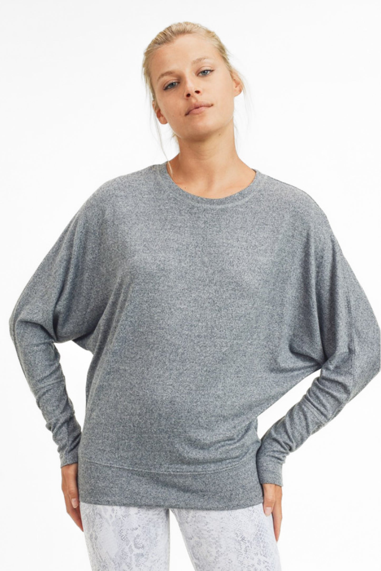 Dolman Long Sleeve Top in 2 Tone Grey