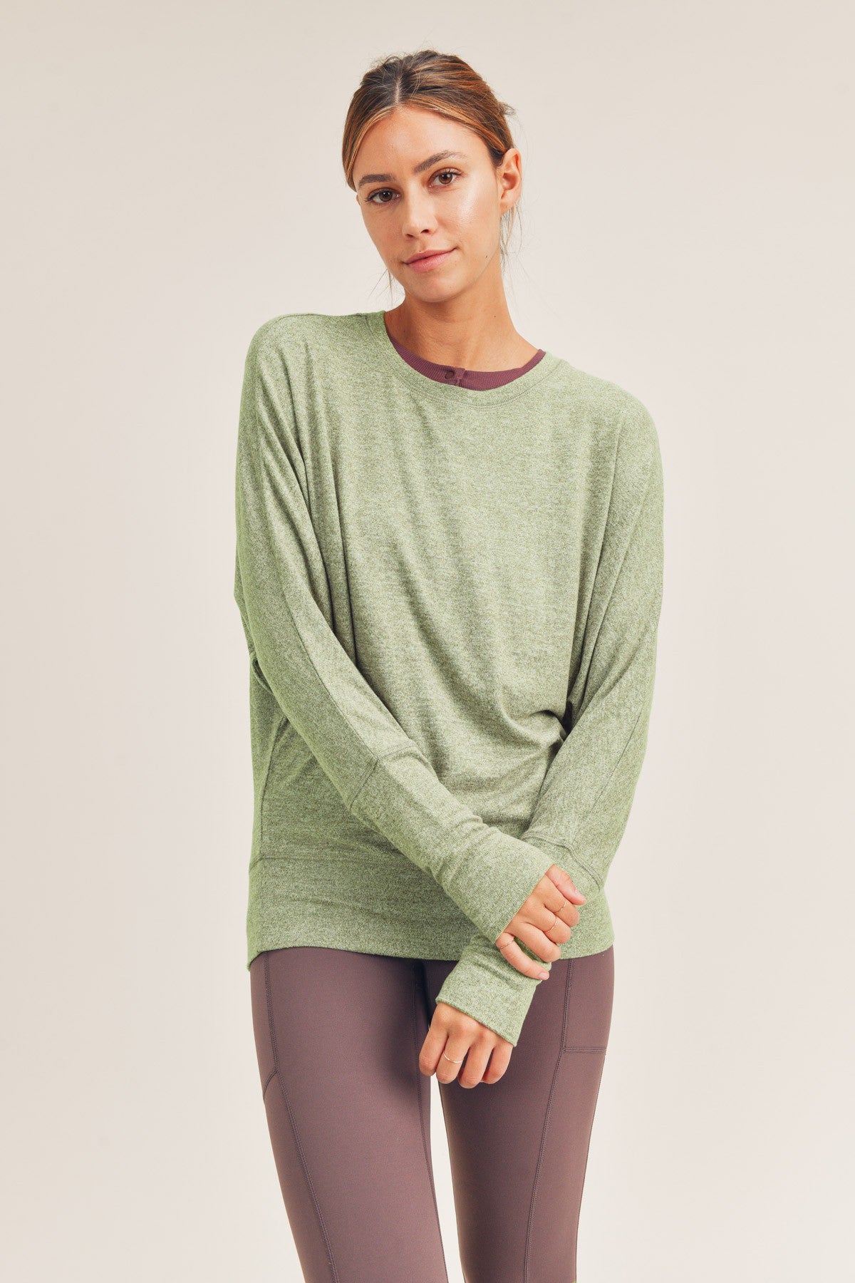 Super Soft Dolman Long Sleeve Top in Green