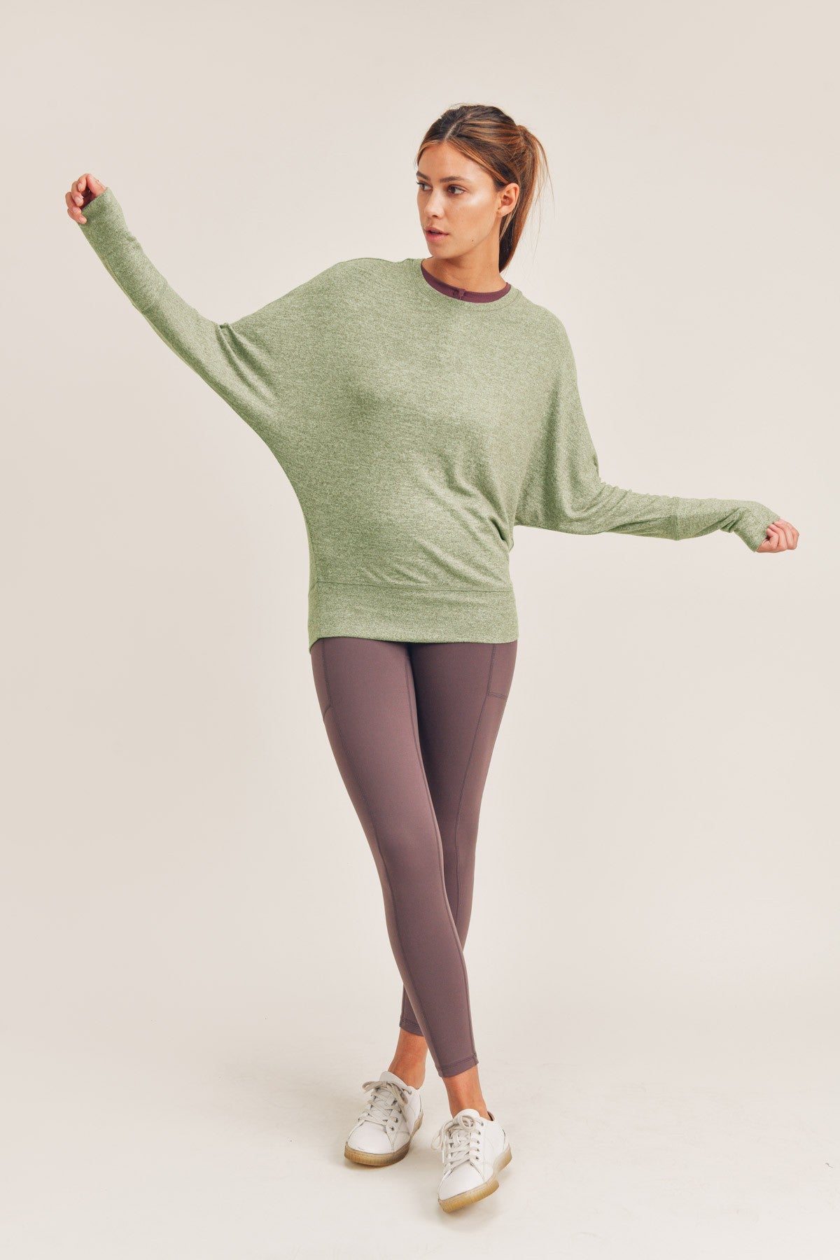 Super Soft Dolman Long Sleeve Top in Green