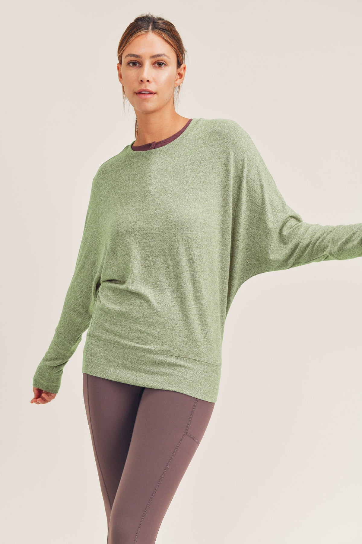 Super Soft Dolman Long Sleeve Top in Green