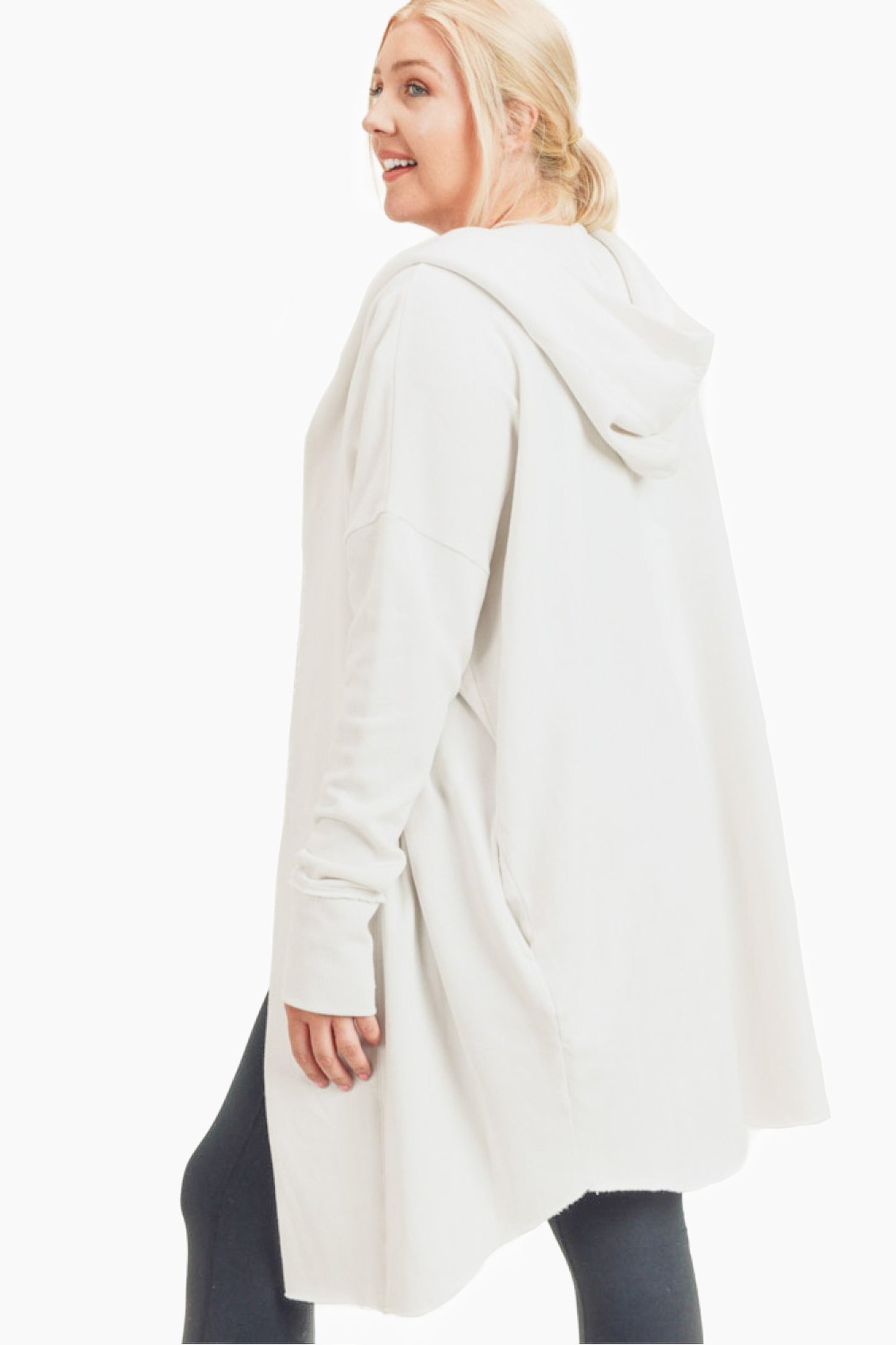 Curvy Size Zander Longline Cardigan in Natural