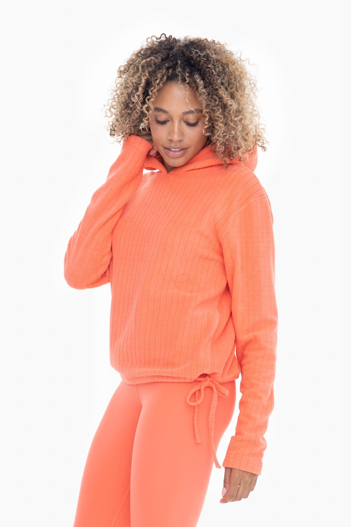 Brushed Burnout Fleece Hoodie in Coral