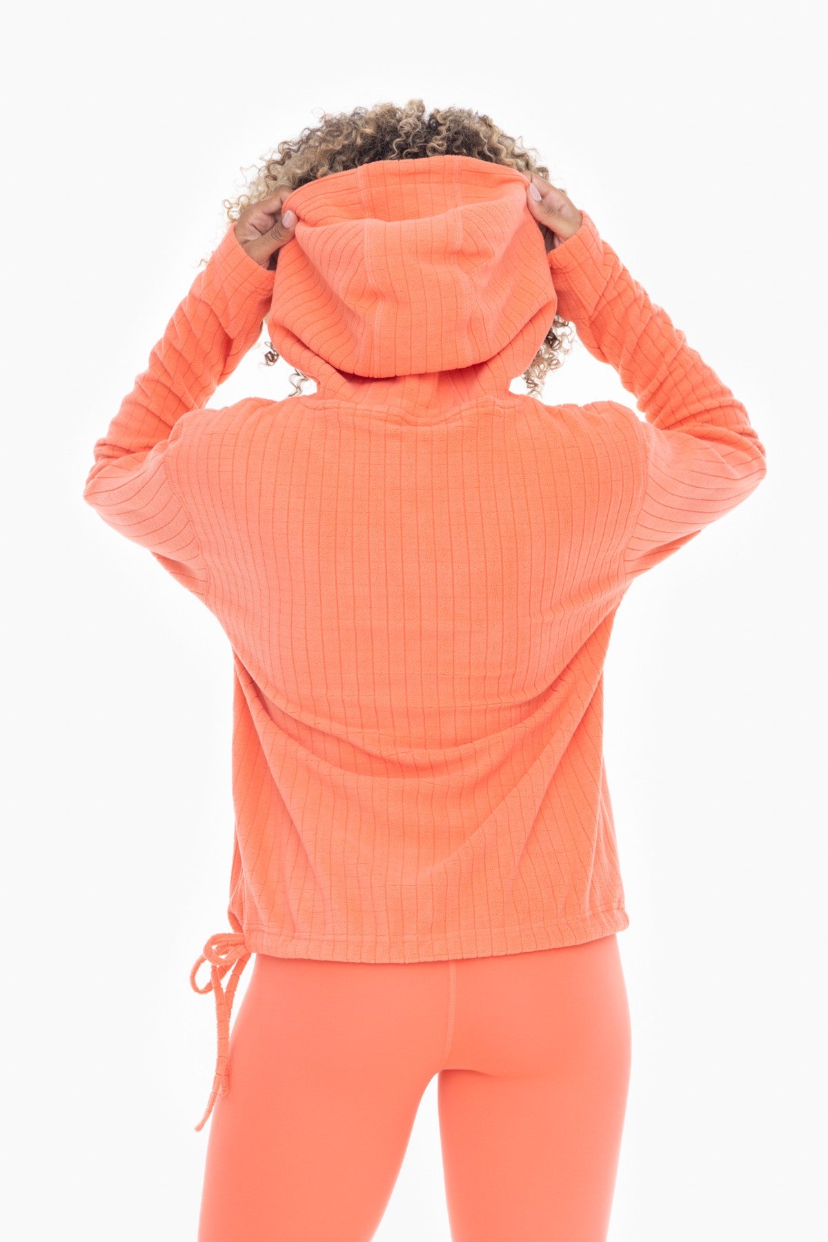 Brushed Burnout Fleece Hoodie in Coral