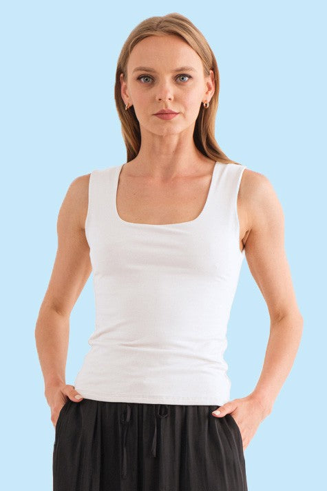 Double Layer Wide Strap Tank in Ivory