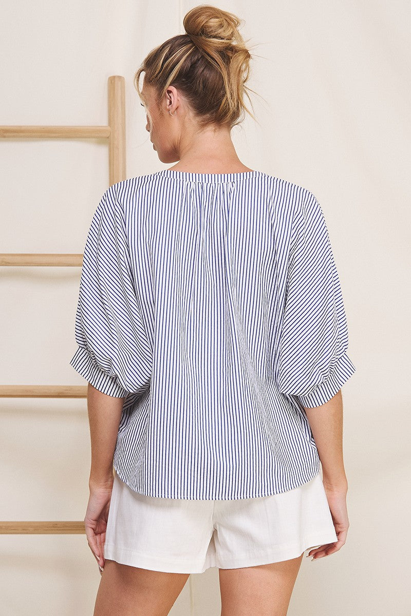 Stripe Button Up Top in Navy
